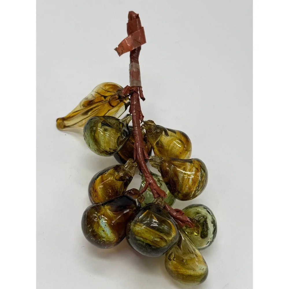 Vintage Hand Blown Glass Grape Cluster Amber Murano MCM Decorative Fruit 8 Inch